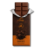 Dark chocolate squares with crunchy roasted peanut pieces.