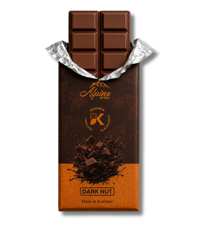 Dark chocolate squares with crunchy roasted peanut pieces.